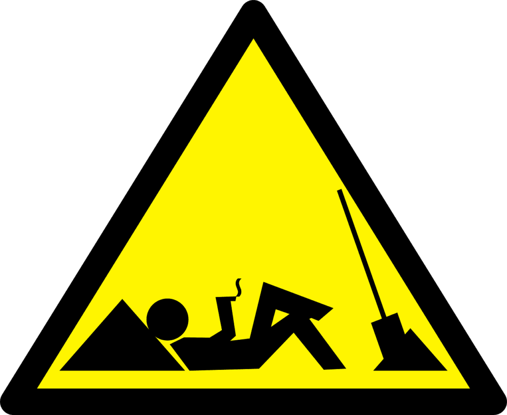 A standard hazard symbol in a triangular shape with a yellow background and black pictogram.