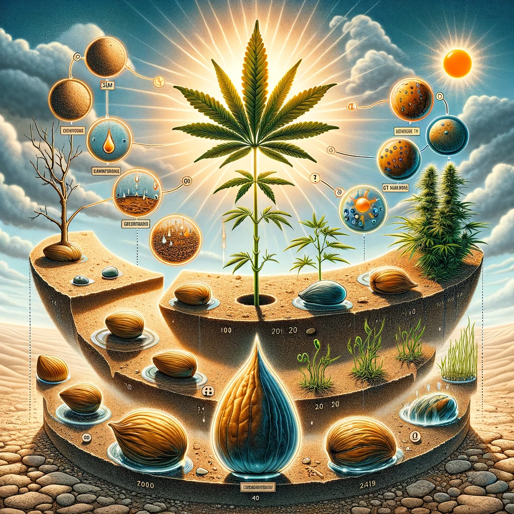 A drawing of a cannabis plant in the desert.