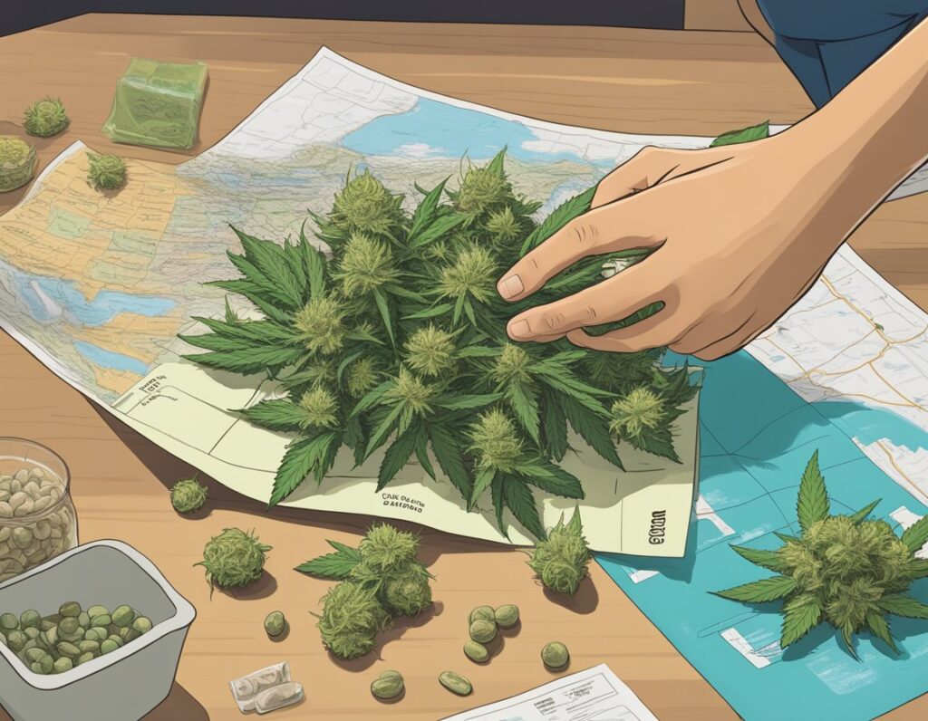 In this image, a hand proudly cradles a flourishing marijuana plant while clutching onto a map of Washington.