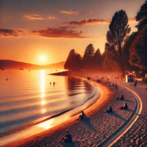 A peaceful sunset over the Kitsilano Beach, perfect for relaxation. 