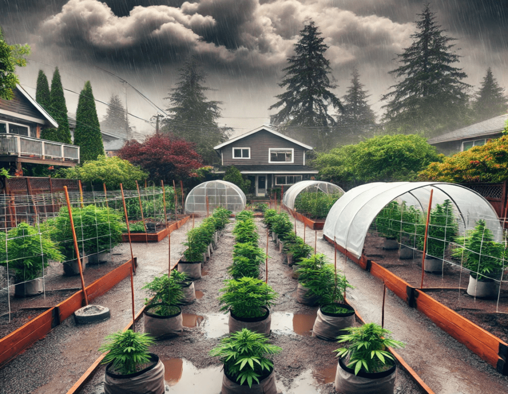 cannabis garden in Vancouver, adapted to local climate challenges with smart techniques for moisture control and protection from rain