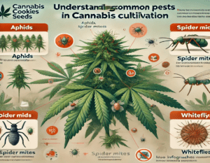 Explore our illustrated guide to common pests in cannabis cultivation, including aphids, spider mites, and whiteflies. With detailed visual examples and labels, this resource empowers you with DIY pest control techniques to protect your Cannabis Cookies Seeds garden in the USA.