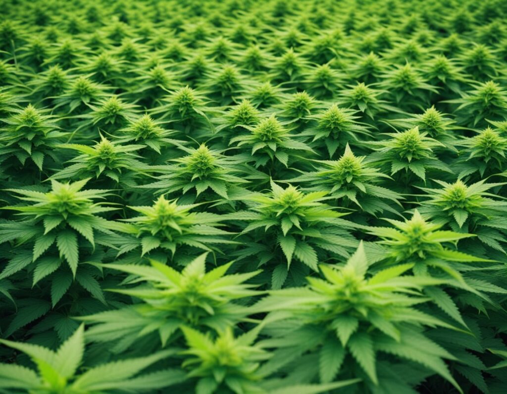 Dense rows of cannabis plants illustrating a legal guide to growing French Cookies feminized seeds in Canada.